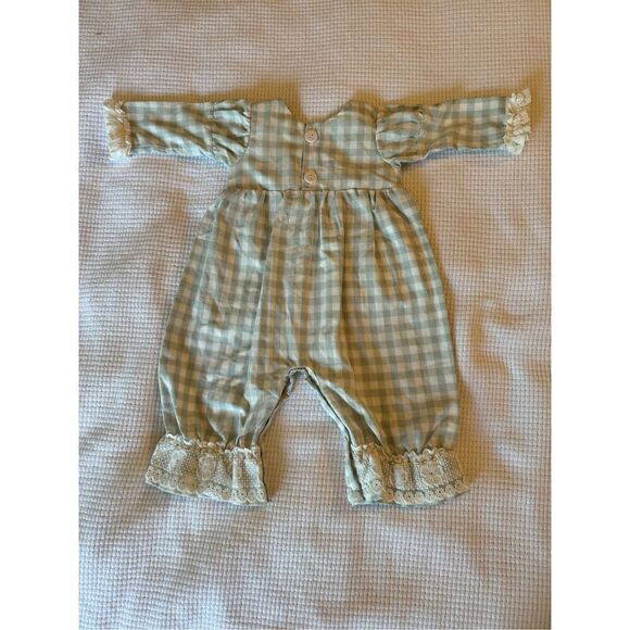 Haute Baby, Baby Girl's Mint Checkered Gingham & Lace Romper 12 Months Baby Girl - Picture 5 of 10